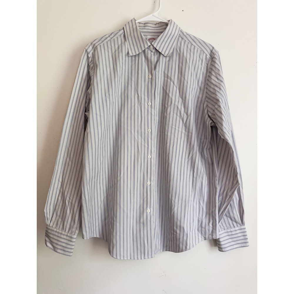 Brooks Brothers 346 Women 12 Blue Striped Non-Iron Cotton Button Down  Shirt 90s